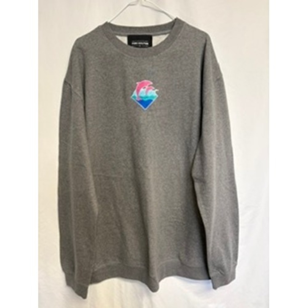 Pink Dolphin 2XL Gray Crewneck Sweatshirt Embroidered Graphic Fleece Pullover